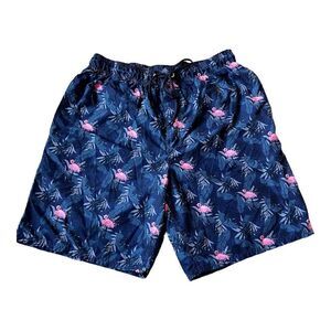 Beverly Hills Polo Club Navy Pink Flamingo Swim Trunks Size Large